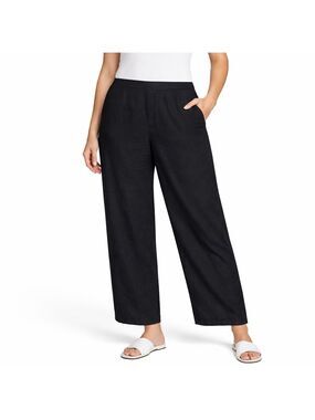IYLA Black Linen Wide Leg Pull On Pants Unlined Side Pockets US Sz 2X